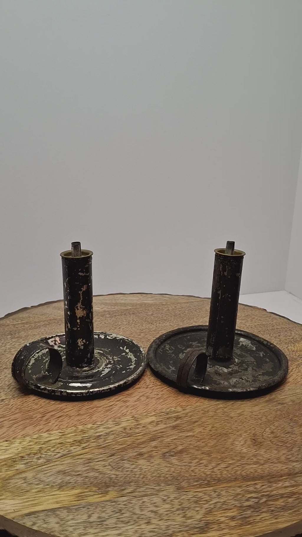 Pair of Mid-19th Century Primitive American Tin Whale Oil Chamber Lamps