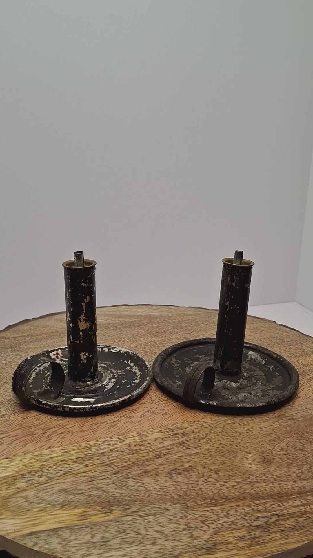 Pair of Mid-19th Century Primitive American Tin Whale Oil Chamber Lamps