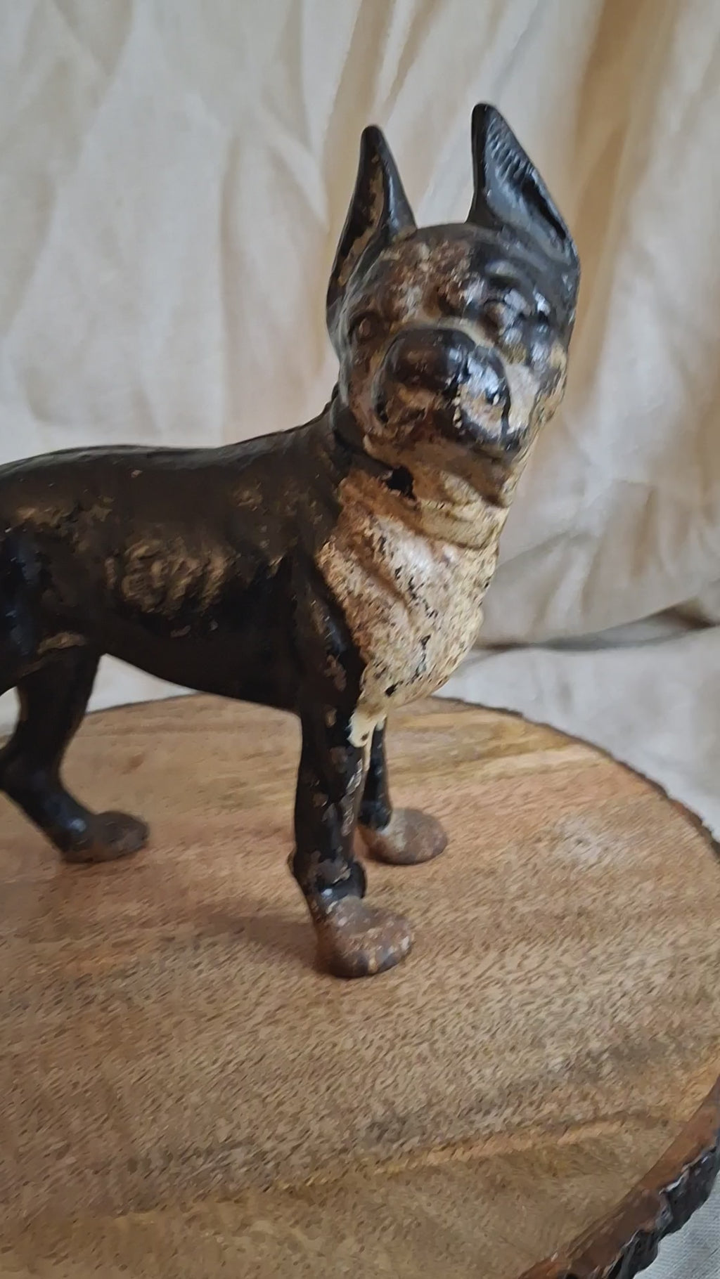 Antique HUBLEY Cast Iron Boston Terrier Dog Doorstop Original Paint c. 1920s 9"