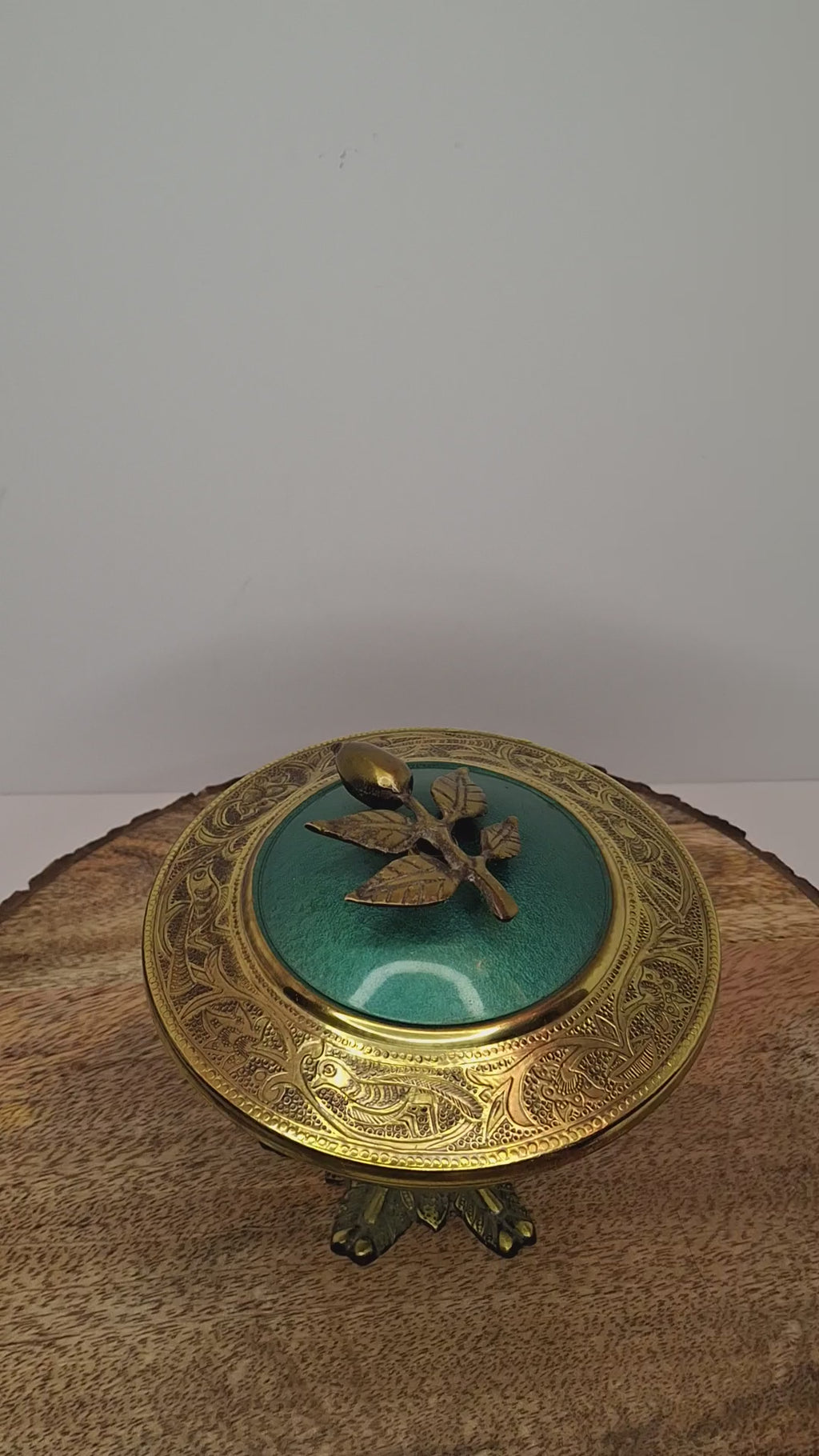 Vintage Sabra Brand Israeli Brass & Turquoise-Green Enamel Lidded Trin ...