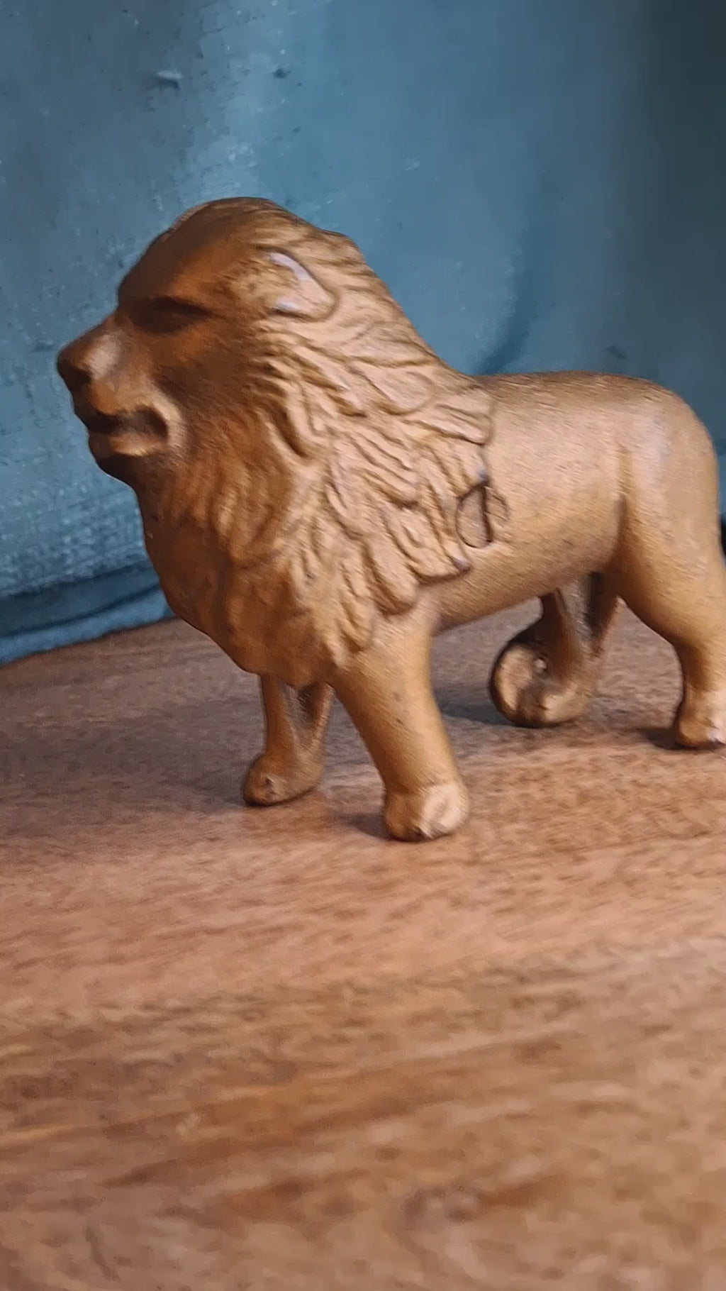 Antique A.C. Williams Cast Iron Lion Still Bank Tail Right Standing Gold Paint c. 1910-1920s