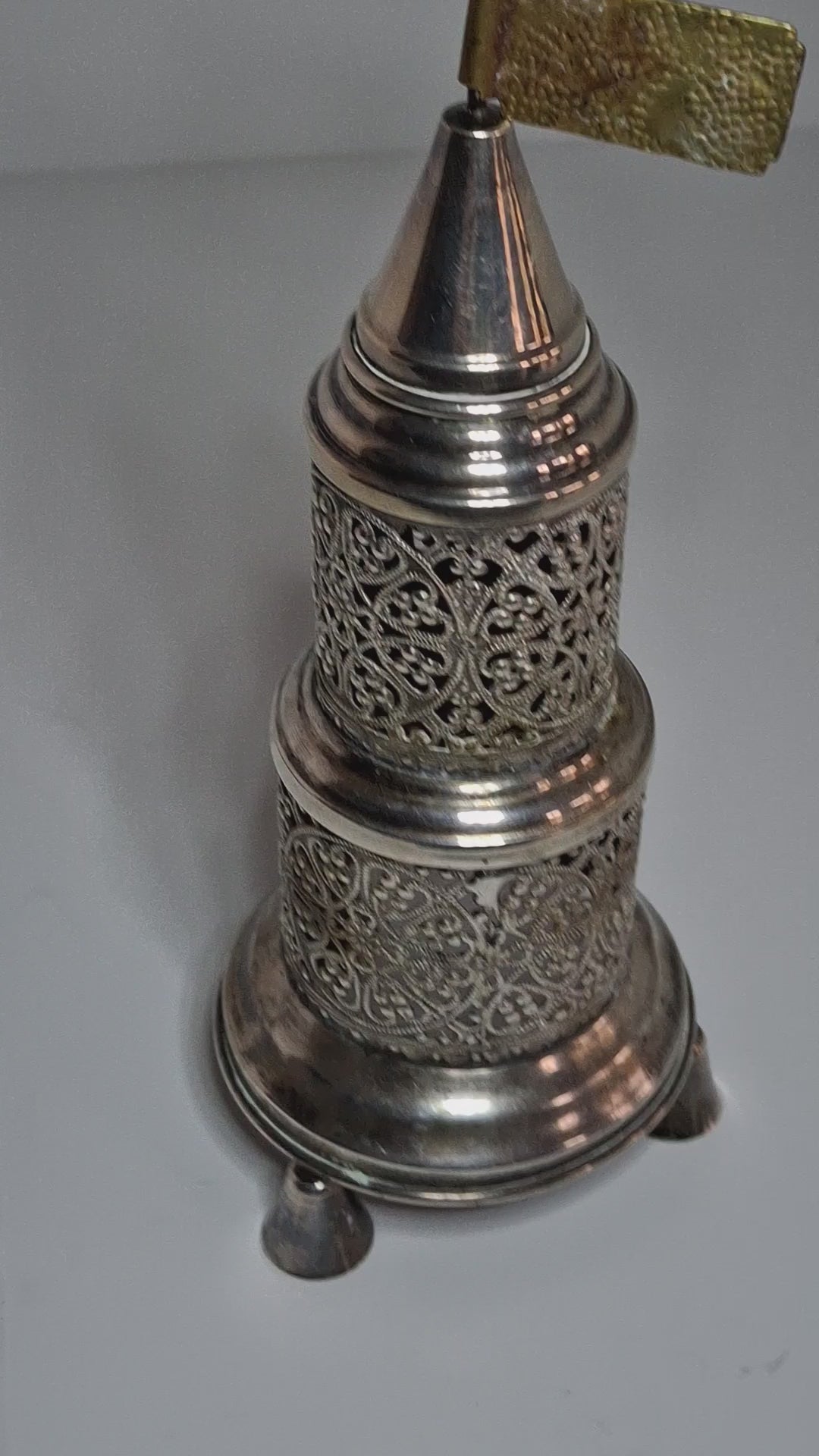Vintage Judaica Havdalah Besamim Spice Tower - Silver Plated, Filigree, Hebrew Collectible