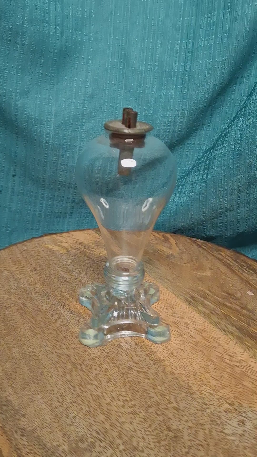 Antique 1830s American Bulb-Shaped Glass Whale Oil Lamp with Double Cork Tube Burner, Patent - Early 19th Century Lighting