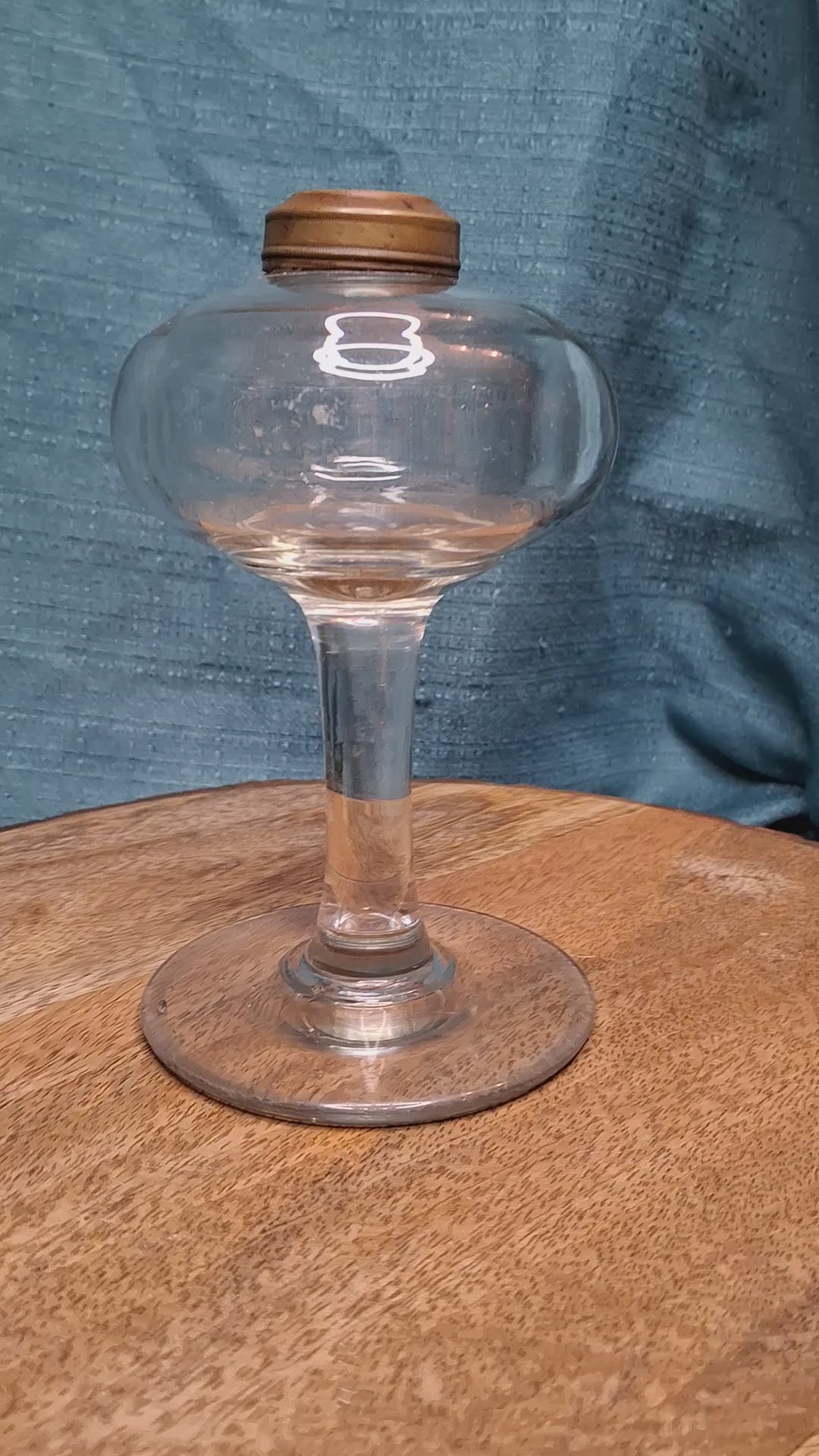Antique 19thC Whale Oil Glass Goblet Wine Stem Lamp, c.1820-1850