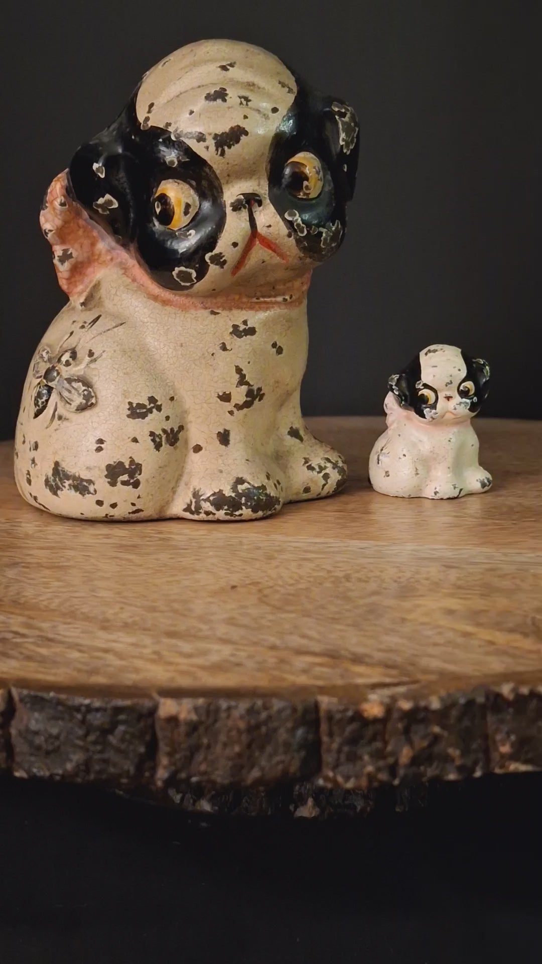 Antique Hubley Cast Iron Puppo Dog Coin Bank & Miniature Figure Set Grace Drayton
