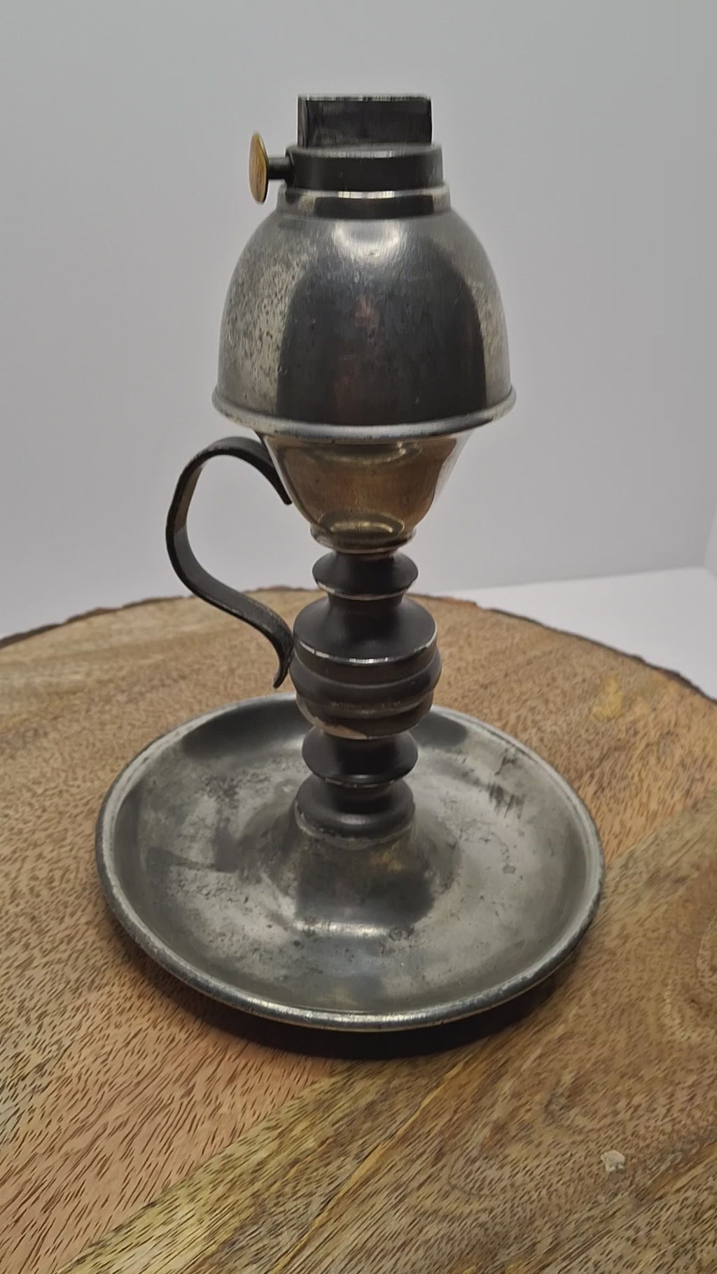 Antique 1835-1846 Samuel Rust Patent Burner Pewter Lard/Whale Oil Finger Lamp - New York Marked - Rare 19thC Lighting