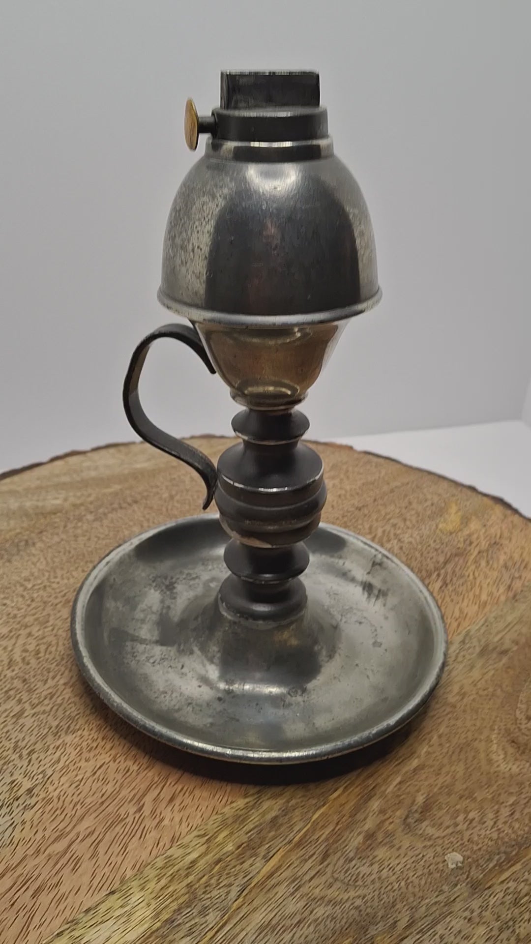 Antique 1835-1846 Samuel Rust Patent Burner Pewter Lard/Whale Oil Finger Lamp - New York Marked - Rare 19thC Lighting