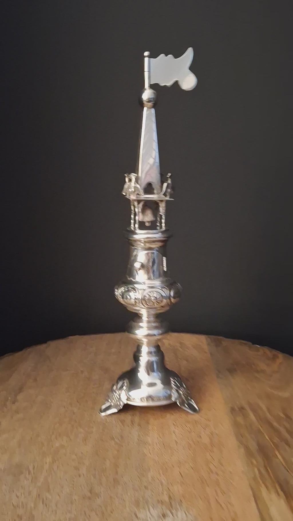 Vintage Israeli .835 Solid Silver Besamim Spice Tower 10" Havdalah Bell 149g