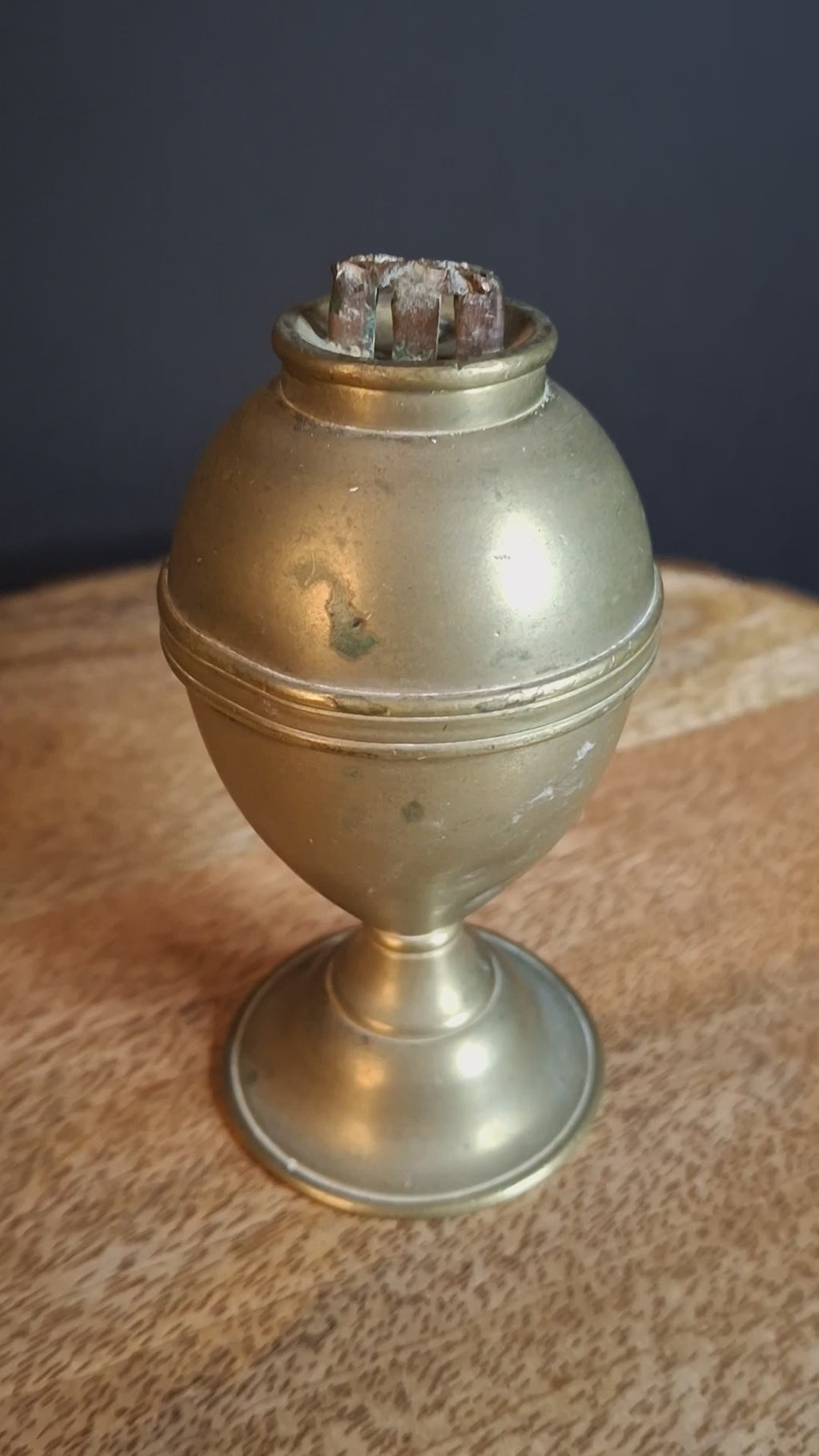 Antique 1840s Spun Brass Standalone Fat or Lard / Burning Fluid Lamp Flat Wick Burner