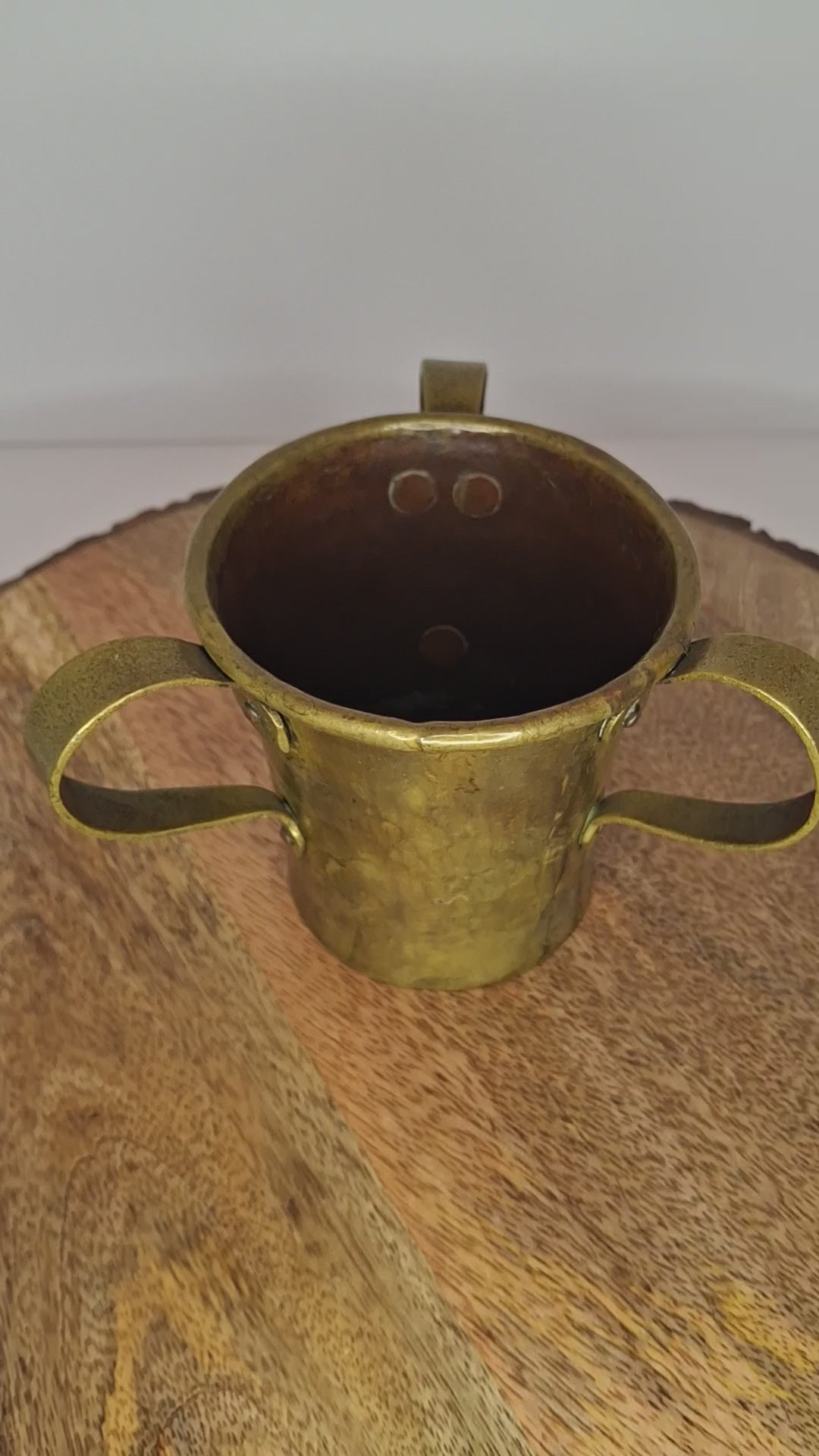 Antique 19th C Imperial Russian Tula Brass 3-Handled Netilat Yadayim Judaica Ritual Laver Cup w/ Eagle Hallmark