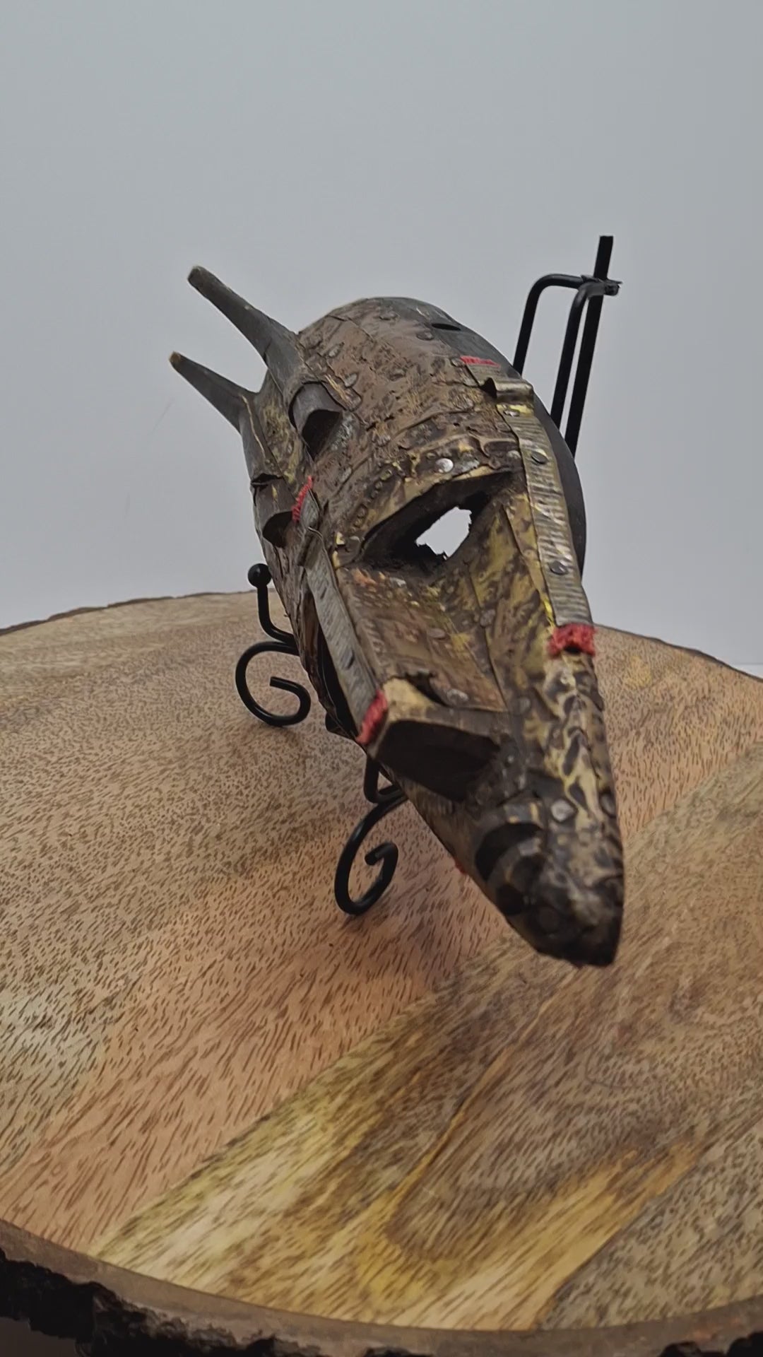 Authentic Marka African Mask Mali - Hammered Brass & Copper Over Wood - Bambara Ntomo Ritual Carving - Mid-20th Century - 10" Tribal Art