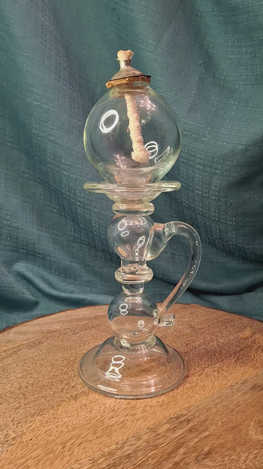 Antique Hand Blown Glass Sparking Lamp - Whale Oil / Fluid - Cork Drop-in Burner - Rough Pontil - 19th Century Early American Lighting