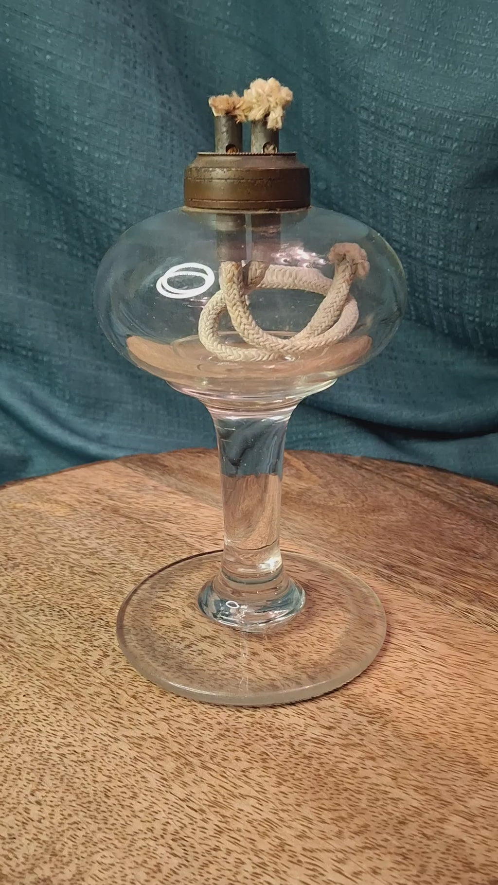 Antique 19th C. Flint Glass Whale Oil Lamp - Goblet Style - Double Tube Burner 7"