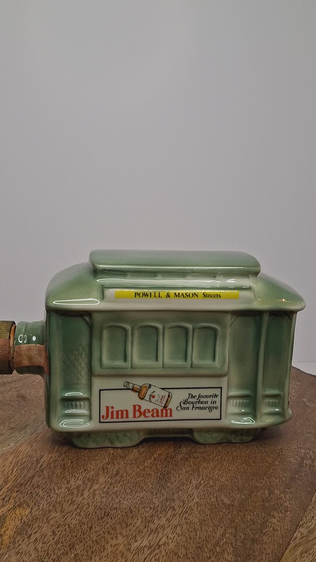 Vintage 1968 Jim Beam San Francisco Cable Car Trolley Decanter - Regal China Collectible Bourbon Whiskey Bottle, Empty with Original Tax Stamp