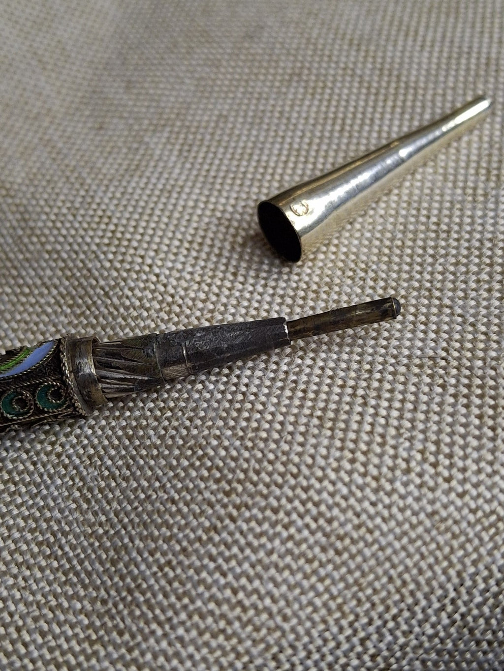 Antique Imperial Russian Silver Cloisonné Enamel Mechanical Pencil 1908-1917 Kokoshnik