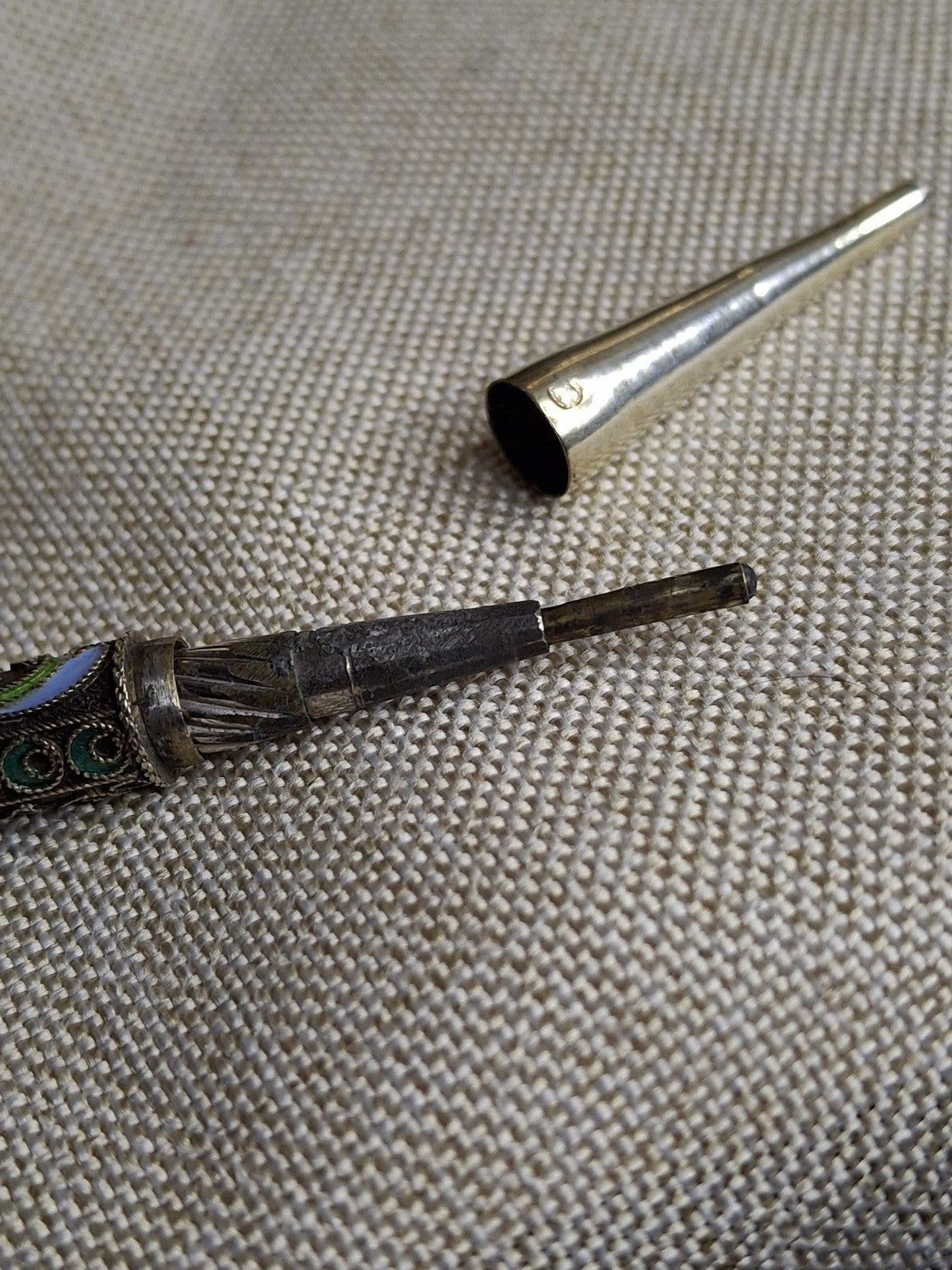 Antique Imperial Russian Silver Cloisonné Enamel Mechanical Pencil 1908-1917 Kokoshnik