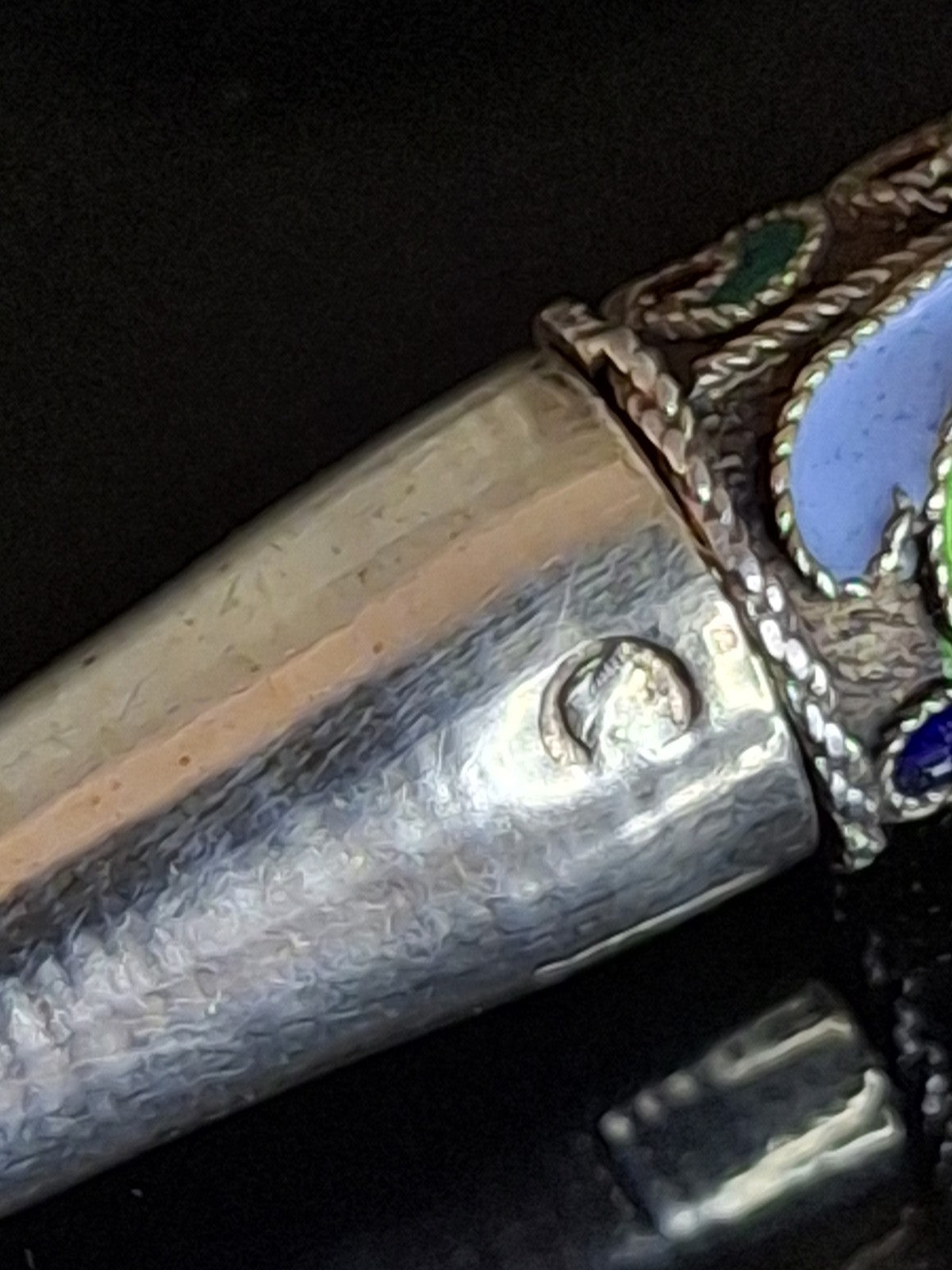 Antique Imperial Russian Silver Cloisonné Enamel Mechanical Pencil 1908-1917 Kokoshnik